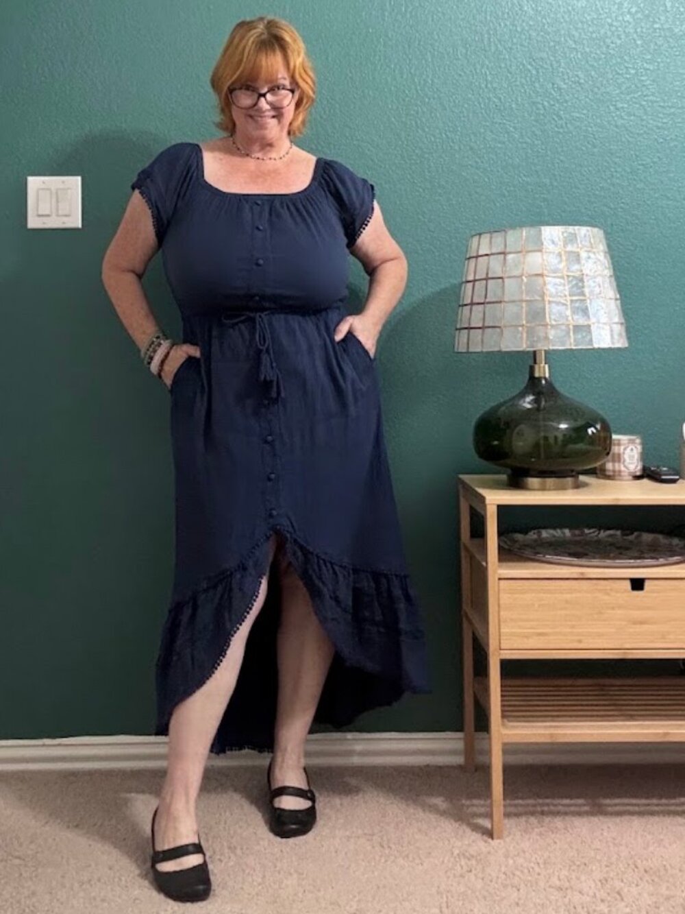 INC Blue Cotton Viscose Off-Shoulder High-Low Boho Midi Dress Boho - L